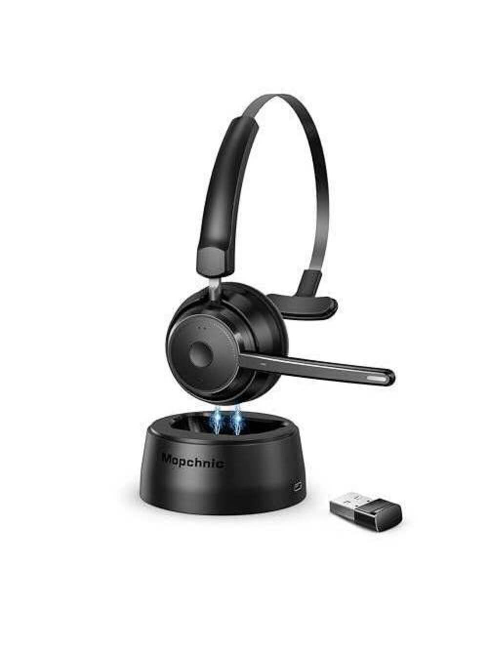 Bluetooth Headset with AI Noise-Canceling Mic and USB Dongle for Office